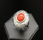 anello donna vero corallo rosso di Sardegna argento bianco 925 scudo cabochon
