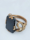 Anello vintage Onice nera ottone, Circa 1940