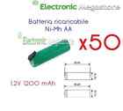 PACCO BATTERIA X 50 AA RICARICABILE Ni-Mh 1,2V 1200 mA CON LAMELLE A SALDARE