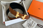 Auth Hermes Constance 42mm Belt Gold/Noir with Brushed Gold Buckle 85/33.5" NEW