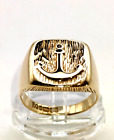 Anchor 9ct 9 Carat Solid Gold Signet Ring Sailor Navy Size UK R US 9 EU 59