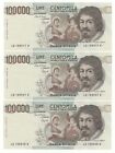 100000 LIRE CARAVAGGIO  I° TIPO DECR 1983   LETTERA  D   qFDS.  NQ  PROGRESSIVI