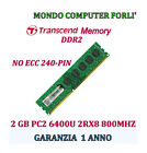 2GB (1X2GB) MEMORIA/RAM TRANSCED DDR2 PC2 6400U 2RX8 800MHZ NO ECC ALTA DENSITÀ