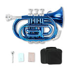 Pocket Trumpet Brass Bb Blue Lacquer Trumpet with 7C Mouthpiece, Hard Case,Strap