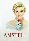 BIRRA AMSTEL POSTER PUBBLICITÀ VINTAGE ANNI  50 dimensioni 70 x 49,5 cm