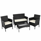 Set Salotto Completo Divano Poltrone Tavolino in Rattan Arredo Giardino Nero