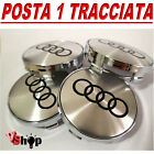 4 TAPPI COPRIMOZZO Per AUDI A1 A3 A4 A5 A6 Q5 CERCHI STEMMA BORCHIE 60mm SILVER