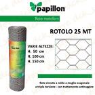 25 MT ROTOLO RETE METALLICA ZINCATA TRIPLA TORSIONE RECINZIONE ANIMALI POLLI