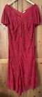 Berkertex Red Beaded Chiffon Maxi Dress | Floral | Sequins | Retro | Size 18