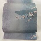 CINTURA KIMONO GIAPPONESE FUKURO OBI BLU-GRIGIO PURA SETA ROKUTSU-GARA B3179