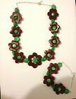 DAY BROWN & GREEN FLOWERS FIMO NECKLACE & BRACELET SET