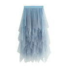 Women Elastic High Waist Mesh Tulle Tutu Skirt Layered Pleated Long Maxi Dress S