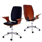 Poltrona sedia ufficio regolabile HWC-C54a legno colore noce ecopelle nera