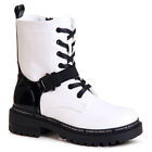 Donna Plateau Stivaletti Worker Biker Boots Combattimento Babbuccie