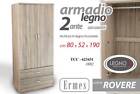 ARMADIO GUARDAROBA 2 Ante CASSETTI Appendiabiti Ripiani ROVERE LEGNO 80*52*H190