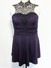 Atmosphere Flared Mini Dress Purple w/ Black Lace Goth Party Preloved Size UK 20