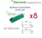 PACCO BATTERIA X 8 AA RICARICABILE Ni-Mh 1,2V 1200 mA CON LAMELLE A SALDARE