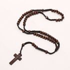 Collana Rosario in legno Uomo Donna Croce cattolico cristo religioso perline 8mm