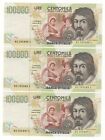 100000 LIRE CARAVAGGIO II° TIPO DECR 1994   LETTERA  C    qFDS.  N PROGRESSIVI