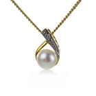 Diamond Pearl Pendant Gold Plated Sterling Silver 18inch Chain