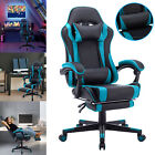 Gaming-Stuhl Racing Chair Bürostuhl Höhenverstellbar mit Fußstütze Rollen Blau