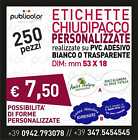 250 CHIUDIPACCO PERSONALIZZATI ETICHETTE ADESIVE BOLLINI CHIUDIBUSTA