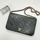 Borsa a tracolla CHANEL Matelasse Chain in pelle nera x hardware oro Autentica