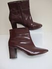 NEXT Dark Wine Ankle Boots Block Heel Side Zip VGC Size 6