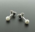 Silver stud earrings with 3 mm white pearls