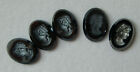 5 alte Cabochons, Glas  mit Tiefschnitt-Portrait, schwarz, ca 12 x 18 mm #1236