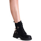 Donna Scamosciato Stivaletti Worker Biker Boots Plateau Combattimento Booties