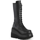 Sale SHAKER-72 Damenia Damen Keil-Plateau Kniehohe Schnürstiefel schwarz Matt 39