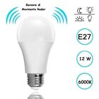 Lampadina Led A60 E27 12W 220V con Sensore di Movimento PIR Basso Consumo