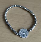 925 Silver Ball Link Stretch Cubic Zirconia Bracelet