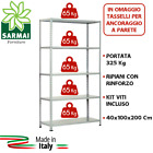 KIT SCAFFALE SCAFFALATURA METALLO 5 RIPIANI CON RINFORZO 100x40x200 ASTE INTERE