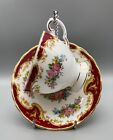 TUSCAN Tea Cup & Saucer Naples Pattern Teacup Red band Pink Roses England