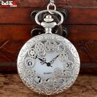 Steampunk Gear Antique Style Pocket Watch Pendant Quartz Necklace Chain Men Gift