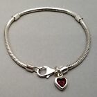 Solid Sterling Silver Snake Chain Heart Bracelet Hallmarked 19cm (7.5") 12.7g