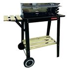 Barbecue Carbonella Portatile Ripiani in Legno Giardino Griglia Ruote 83x44x88cm