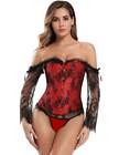 Corse Bustier Rosso Steampunk Con Maniche Di Pizzo Chiusura Spille Vintage