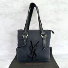 YVES SAINT LAURENT YSL Logo Kahala Tote Bag Borsa a mano Tela Pelle Blu...