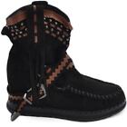 Stivaletto donna indianini nero scamosciati con frange zeppa interna 5 cm borchi