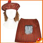 Costume Carnevale Halloween Uomo Scozzese Kilt Cappello  Highlander