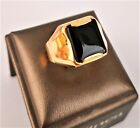 ANELLO SCUDO NERO UOMO ORO MASSICCIO GIALLO 750 18KT PIETRA ONICE POTERE FORZA