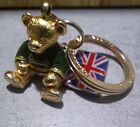 HARRODS GREEN TEDDY UNION JACK KEYRING