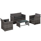 Outsunny Set 4 Pezzi Mobili Giardino Rattan Grigio Tavolo/2 Sedie/Divano