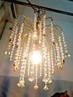 Lampadario oro con gocce in cristallo a cascata 70 s Chandelier Lustre