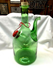 Vintage Hand Blown Green Glass Wine Decanter With Ice Chamber