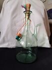 Vintage Green Glass Wine Decanter with Ice Holder and Stoppers