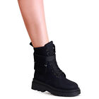 Donna Plateau Stivaletti Worker Biker Boots Combattimento Babbuccie Borsa